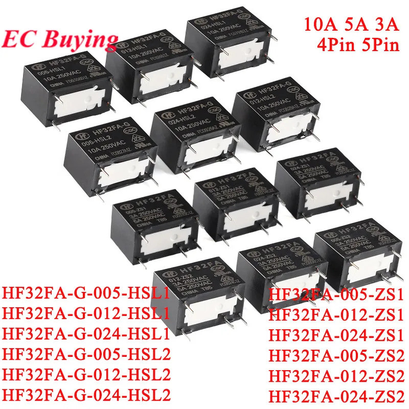 10 ชิ้น/1 ชิ้น HF32FA HF32FA-G -05 012 -024 -ZS1 -ZS2 -HSL1 -HSL2 4PIN 5Pin 3A 5A 10A รีเลย์ไฟ 5V 12