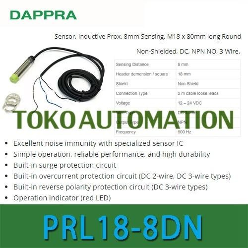 PRL18-8DN PRL188DN PRL18 8DN 8mm 3 สาย NPN Proximity sensor PL15 - Dappra JIE27