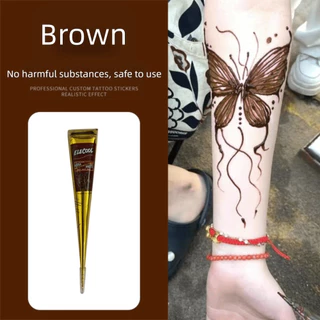 ครีมสักเฮนน่ากึ่งถาวร Henna Paste Cone, สีดำและน้ำตาล สำหรับศิลปะบนร่างกายและเครื่องสำอาง
