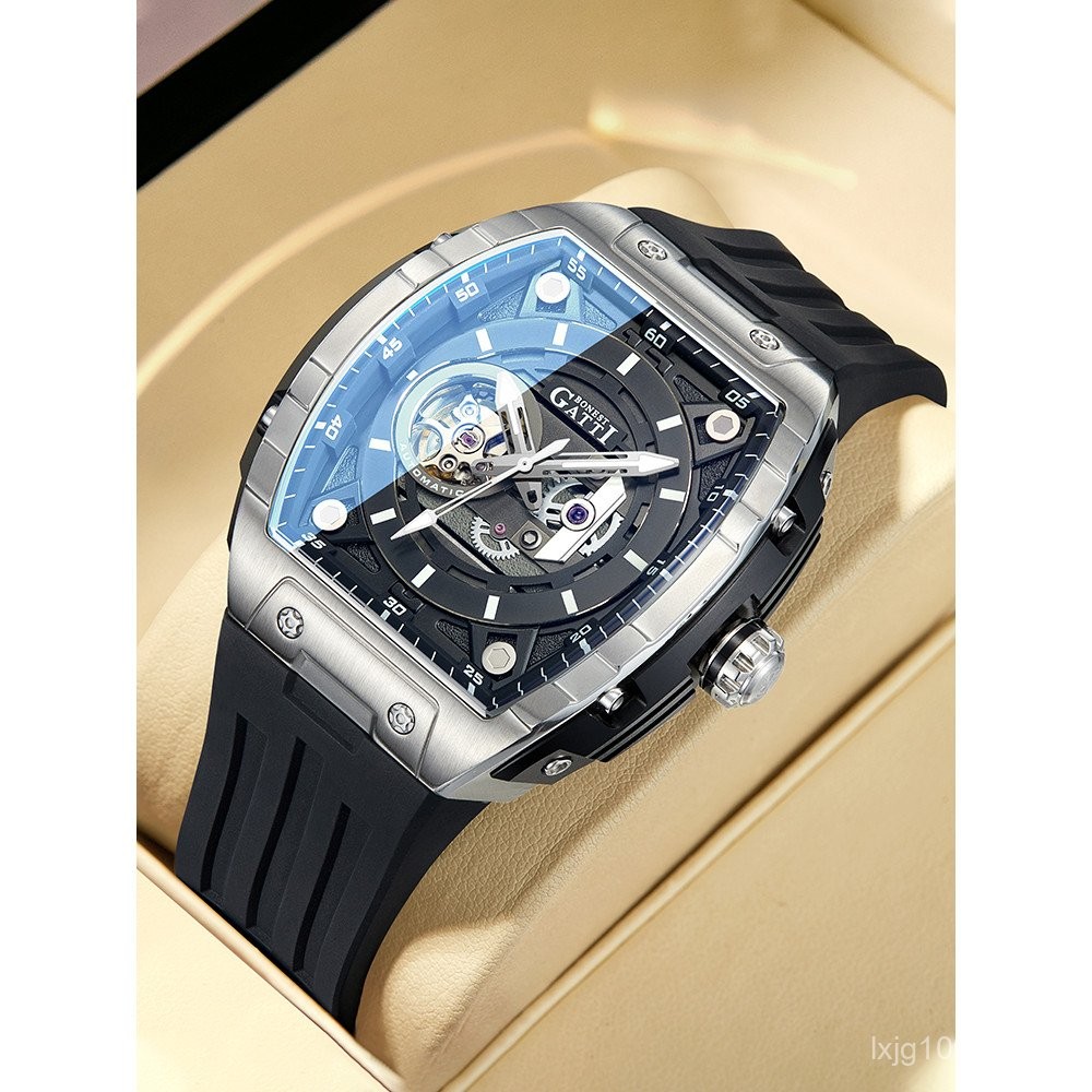 Bugatti Watch German Automatic Mechanical Watch อย่างเป็นทางการของแท้อินเทรนด์ Hollow นาฬิกาผู้ชายกี