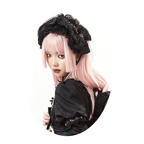 lolita Devils Heart Outfit สไตล์ bnt ทำจากผ้าชีฟองสีดำและม่วง มิกซ์กับผ้าฝ้ายโพลีเอสเตอร์ สำหรับคอสเ