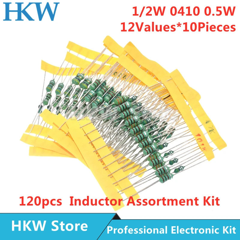 120 ชิ้น/เซ็ต 12 ค่าสีแหวน Inductor Assortment Kit 041 1/2W 0.5W ตัวเหนี่ยวนํา 1UH ~ 1MH 4.7UH 22UH 