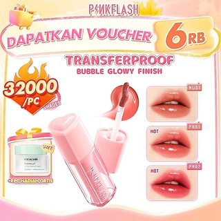 PINKFLASH #LovingHeart Transferproof Bubble Glowy Lip Tint Bubble Film Color Lock Moisturizing Long-lasting Smooth abd Fresh Non Sticky