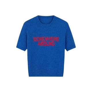 เสื้อเชิ้ตแขนสั้นถักไหมพรมสีฟ้าอ่อน คอทรงกลม ไหล่ปกติ มีสินค้าในสต็อก T เสื้อผู้หญิงสำหรับฤดูร้อนใหม่มีสไตล์โดดเด่นและไม