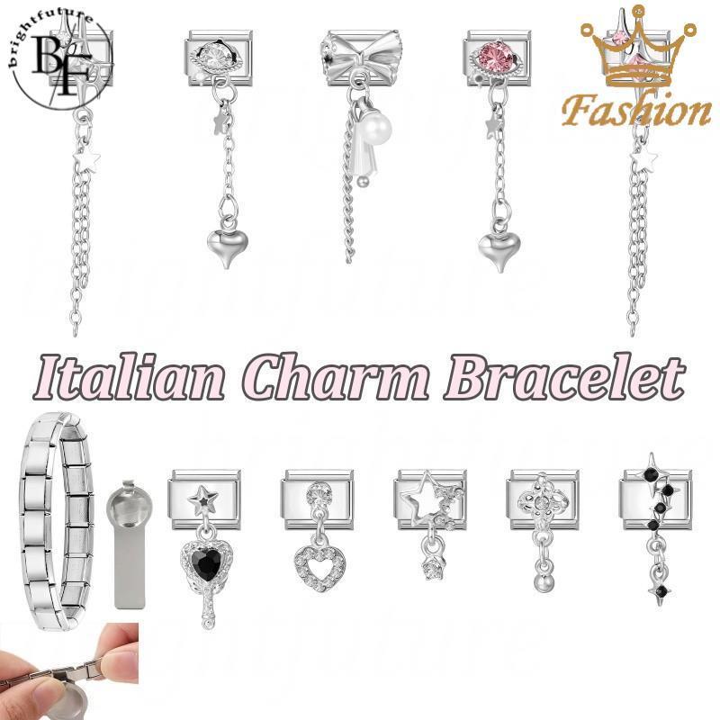 Bow Star พู่อิตาเลี่ยน Charm สร้อยข้อมือ Fit 9 มม.สร้อยข้อมือสแตนเลสเครื่องประดับทําอุปกรณ์เสริม DIY Retro บุคลิกภาพโมดูลสร้อยข้อมือ