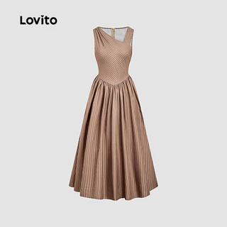 Lovito สง่างาม เดรสผู้หญิงสีน้ําตาลฤดูใบไม้ผลิ/ฤดูร้อนแบบไม่สมมาตร L164LD247