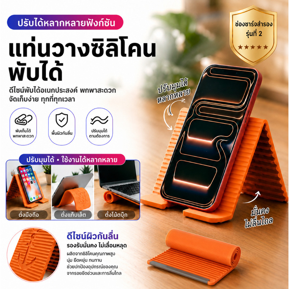 【TH HOT】ที่วางโทรศัพท์ซิลิโคนยืดหยุ่น พับเก็บง่าย กันรอยขีดข่วน ตั้งโต๊ะทำงานพกพาเดินทางได้