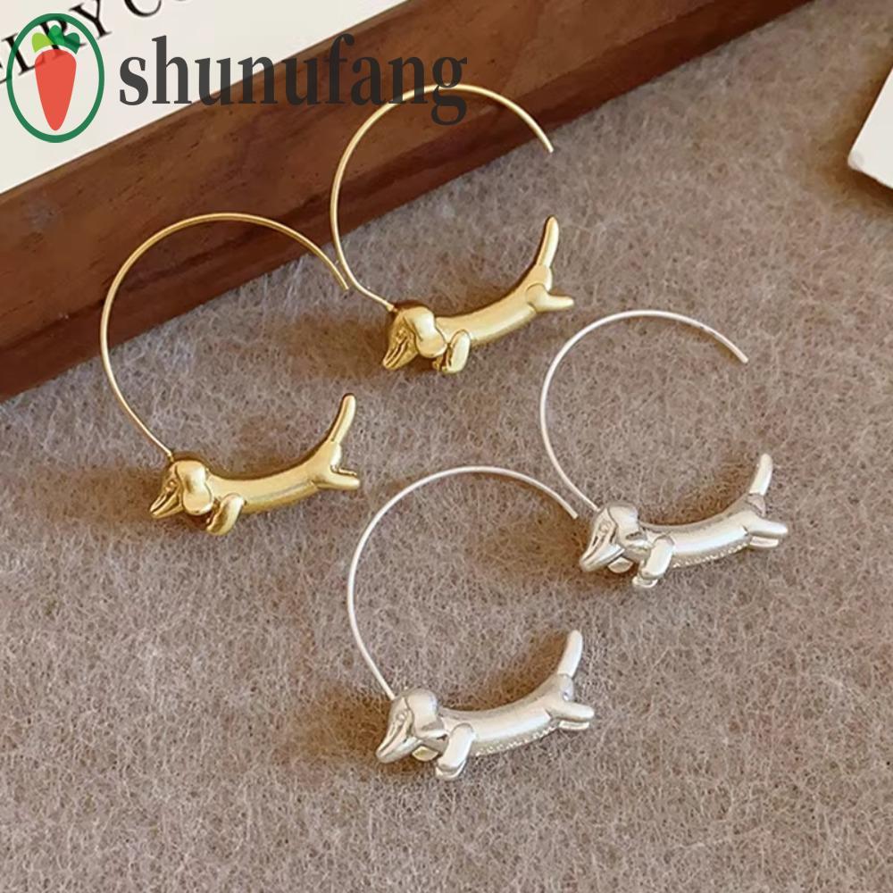 UNUF Dachshund Hoop ต่างหูสุนัขไส้กรอกน่ารักที่ไม่ซ้ํากันวงกลมทองแดงเรขาคณิตเครื่องประดับหูผู้หญิงสาว