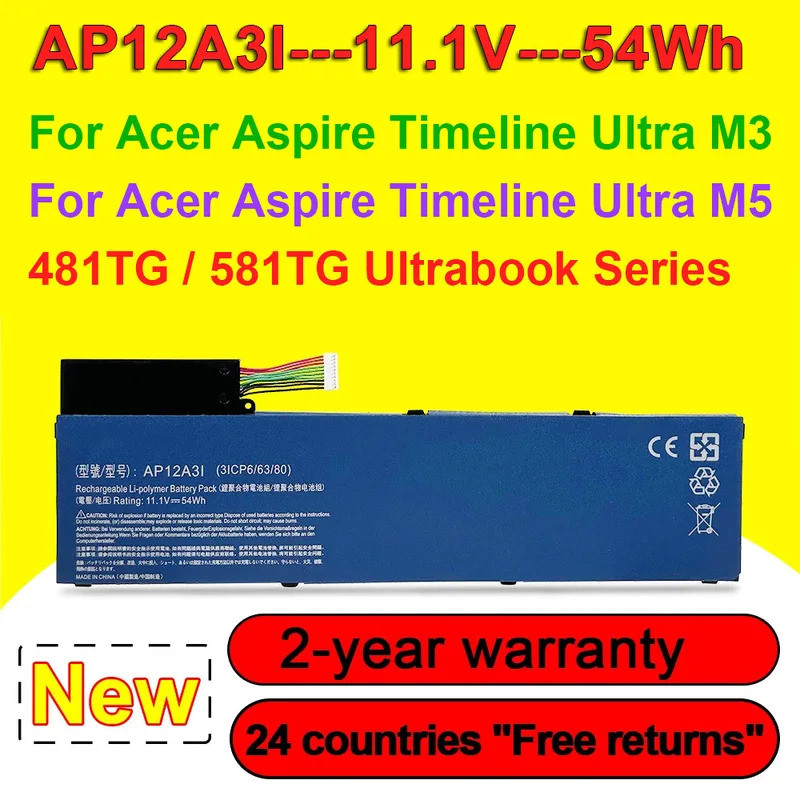 เปลี่ยนแบตเตอรี่แล็ปท็อป AP12A3I สําหรับ Acer Aspire Timeline Ultra M3 M5 M3-581TG M3-481TG M5-481TG