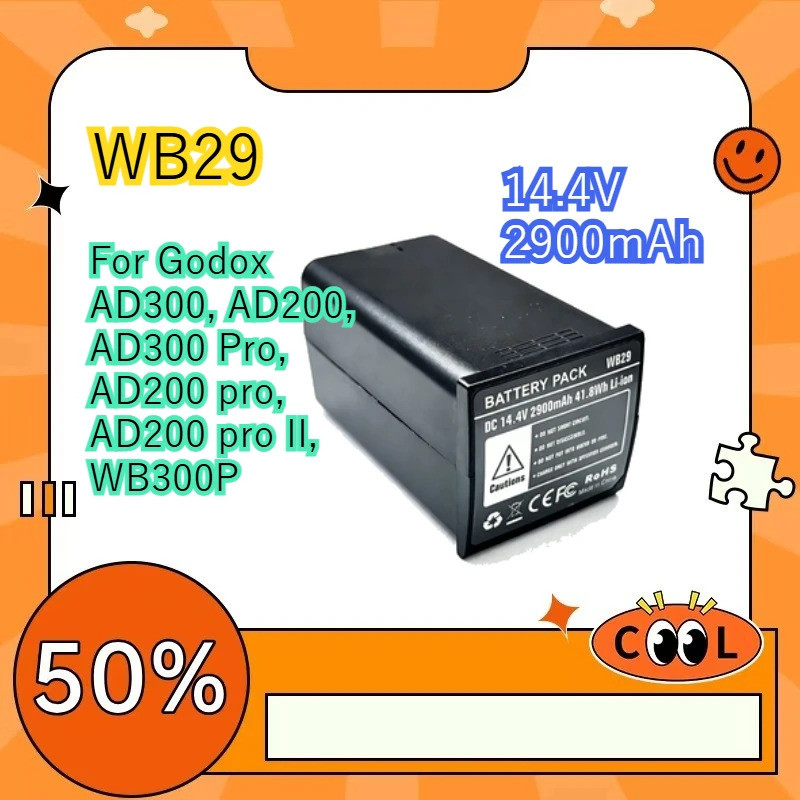ALLCCX 14.4V 2900mAh แบตเตอรี่ WB29 สําหรับ Godox AD300, AD200, AD300 Pro, AD200 pro, AD200 pro II, 