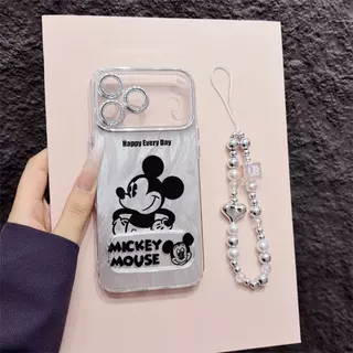 เคสไอโฟน ป้องกันเลนส์ ลายมิกกี้เมาส์ มีขาตั้ง แถมสร้อยมุก สำหรับไอโฟน iPhone 11 13 15 17 Pro Max พร้อมส่งLRYSJK41