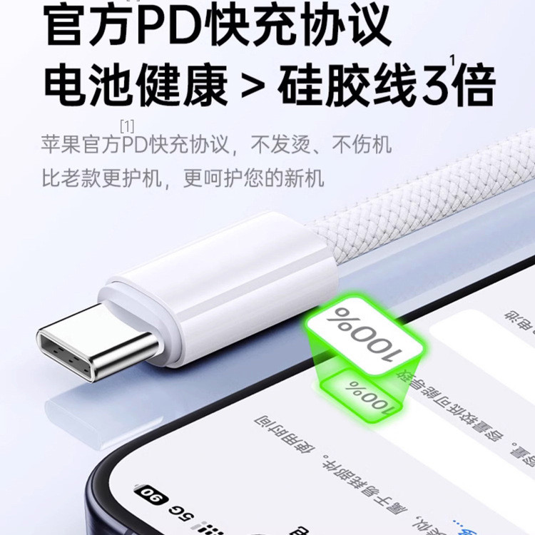 PD30W Max Power White Dual Type-C สายชาร์จเร็วสําหรับ iPhone 15 16, C ถึง C Data