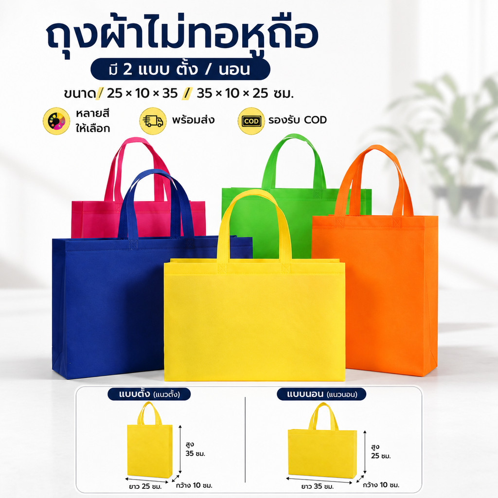กระเป๋า ถุงของขวัญผ้าไม่ทอ ถุงผ้าไม่ทอหูถือหนา ทนทาน ช้อปปิ้ง/แพ็คของขวัญ มี2ขนาด พร้อมส่ง COD