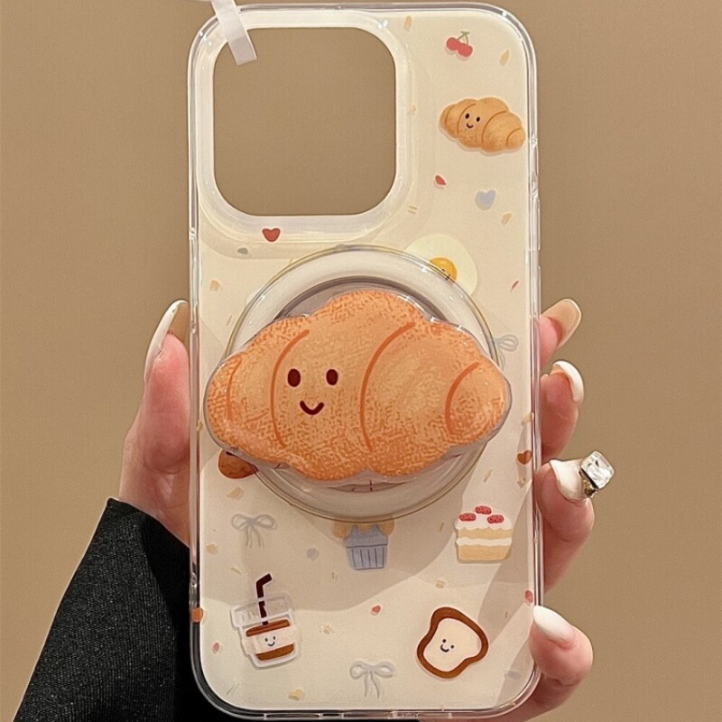 Ins น่ารักขนมครัวซองต์วงเล็บแม่เหล็กเหมาะสําหรับ Apple 17pro เคสโทรศัพท์ 16E หญิง 13/12mini/XR/14/15
