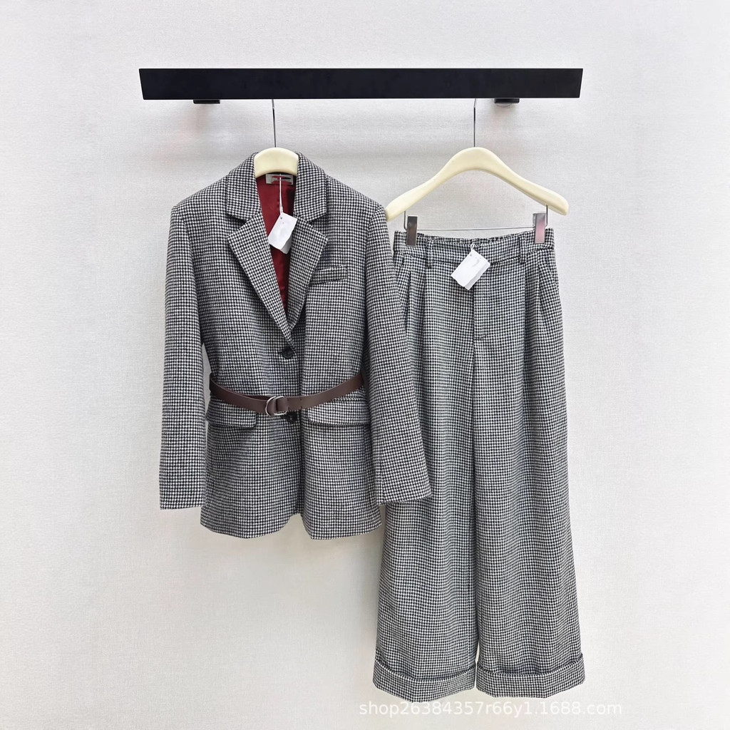 XPDB Italy BC New Italian-style elegant houndstooth suit with single-breasted blazer and trousers, e