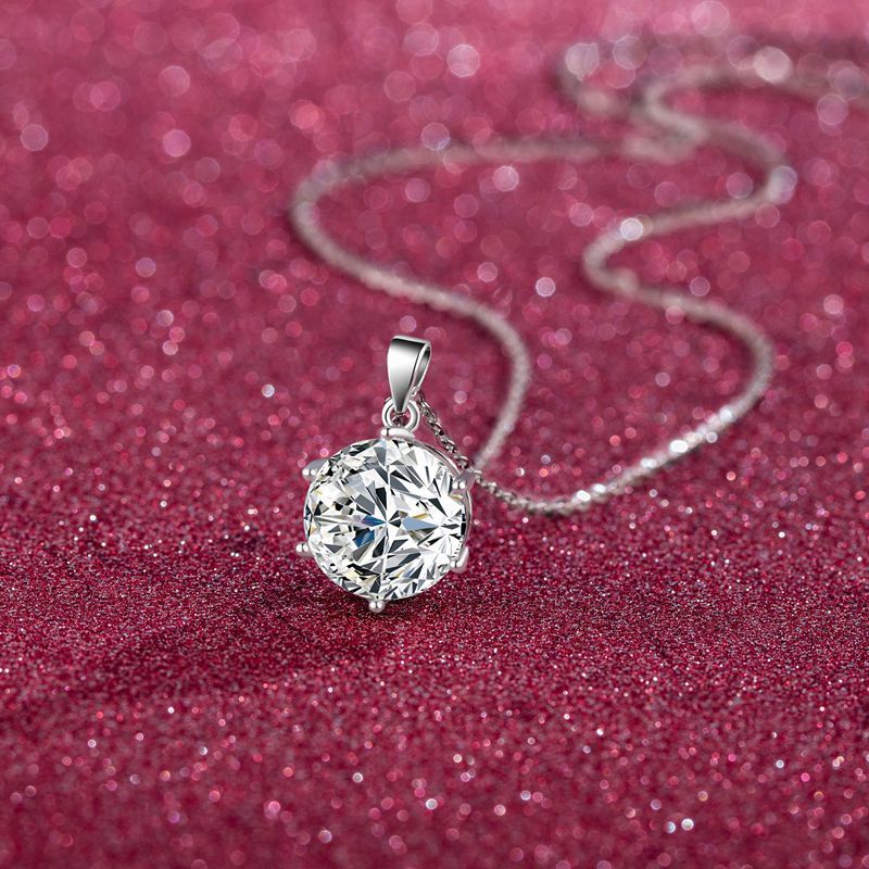 S925 เงินสเตอร์ลิงหกกรงเล็บ Moissanite สร้อยคอชุบ 18K ทองคําขาว 1/2/3/5 กะรัตสร้อยคอขายร้อน Clavicle