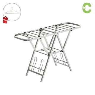 HOMEC ราวตากผ้าสแตนเลส ราวตากผ้าพับได้ แขวนผ้าแบบกางปีก Folding clothes rack พับเก็บได้ ประหยัดพื้นที่ 2ขนาด ฟรีไม้แขวน