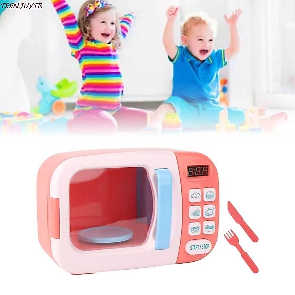 TEENJUYTR ของเล่นครัวจําลองไมโครเวฟ Montessori สีสันสดใส ชุดแกล้งเล่น Interactive สําหรับเด็ก