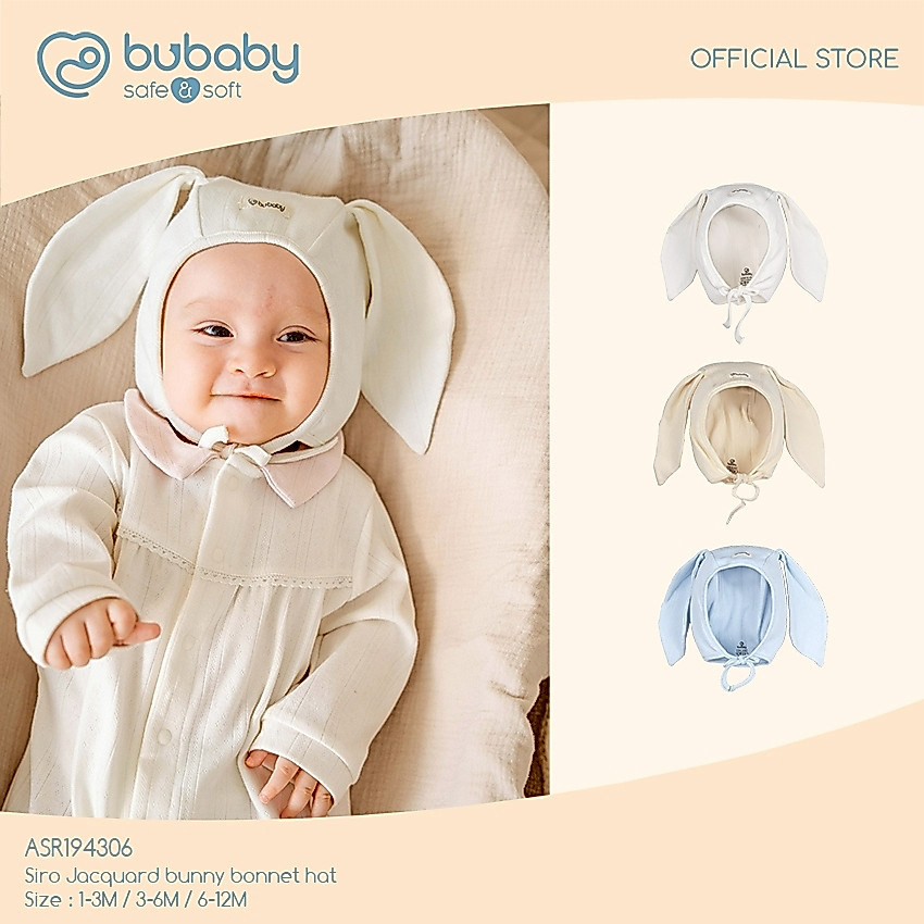 BU Baby หมวกกระต่ายรุ่นใหม่ ทอแบบ Jacquard ผ้าใยธรรมชาติ Siro Jacquard Bunny Bonnet ASR194306