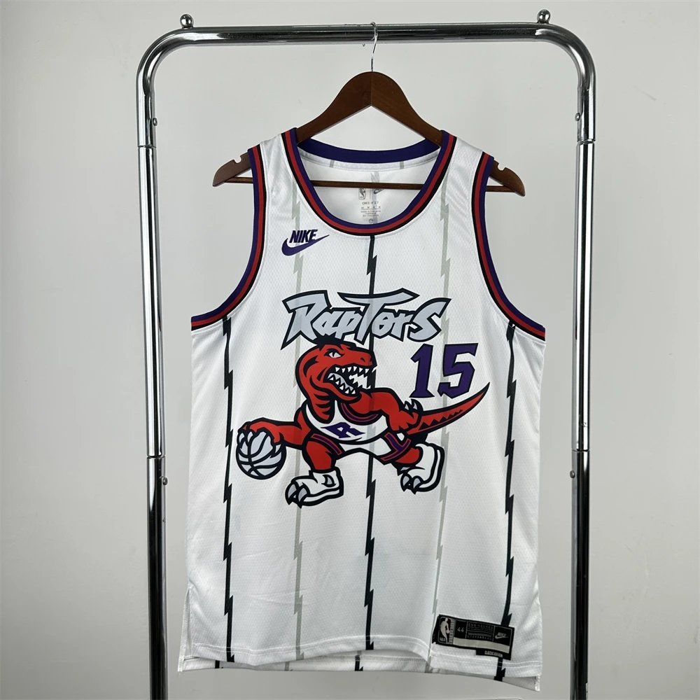 Hot-Press American Version 98-99 Game Season Raptor No. 1 เสื้อมาดี สีขาว ย้อนยุค เบอร์ 15 คาร์เตอร์