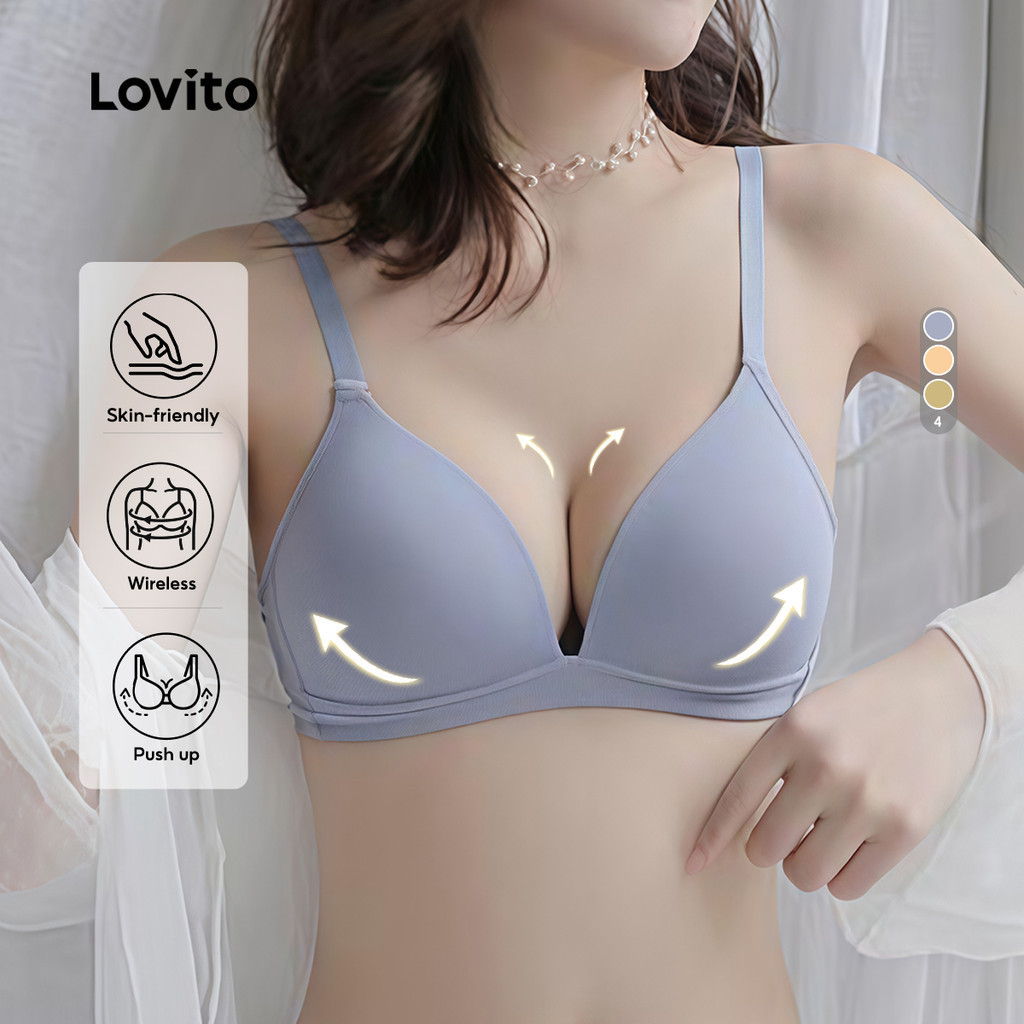Lovito แคชชวล เสื้อชั้นในแบบไร้ตะเข็บนุ่มสบาย ๆ สำหรับผู้หญิง เสื้อชั้นในแบบพื้นฐาน LNE39113