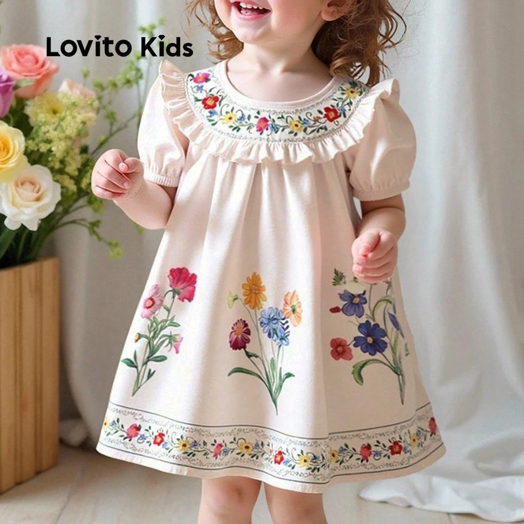 Lovito Kids โบโฮ ชุดเดรสน่ารักมีระบาย สำหรับเด็กหญิง สปริง/ซัมเมอร์ L162LD221