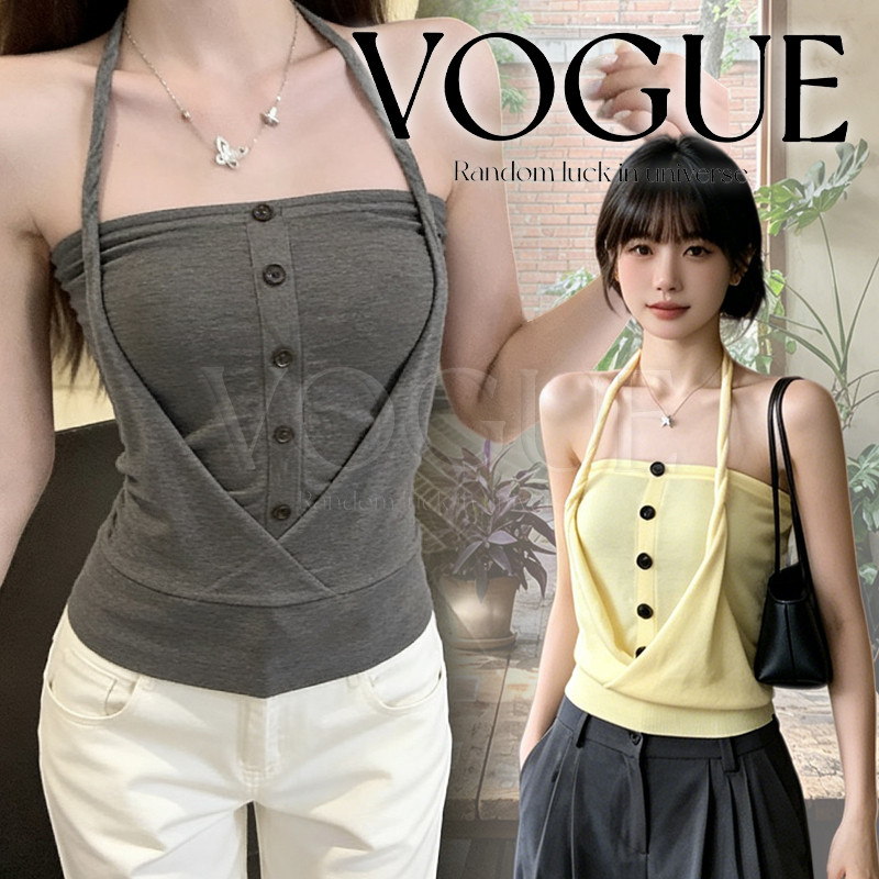 Vogue🌟พร้อมส่ง🌟 เสื้อเกาะอกไหมพรมสายคล้องคอ แต่งตัวง่ายชิลๆ สไตล์แฟชั่นเน่นความสบายและสวยงาม (ZZ28)