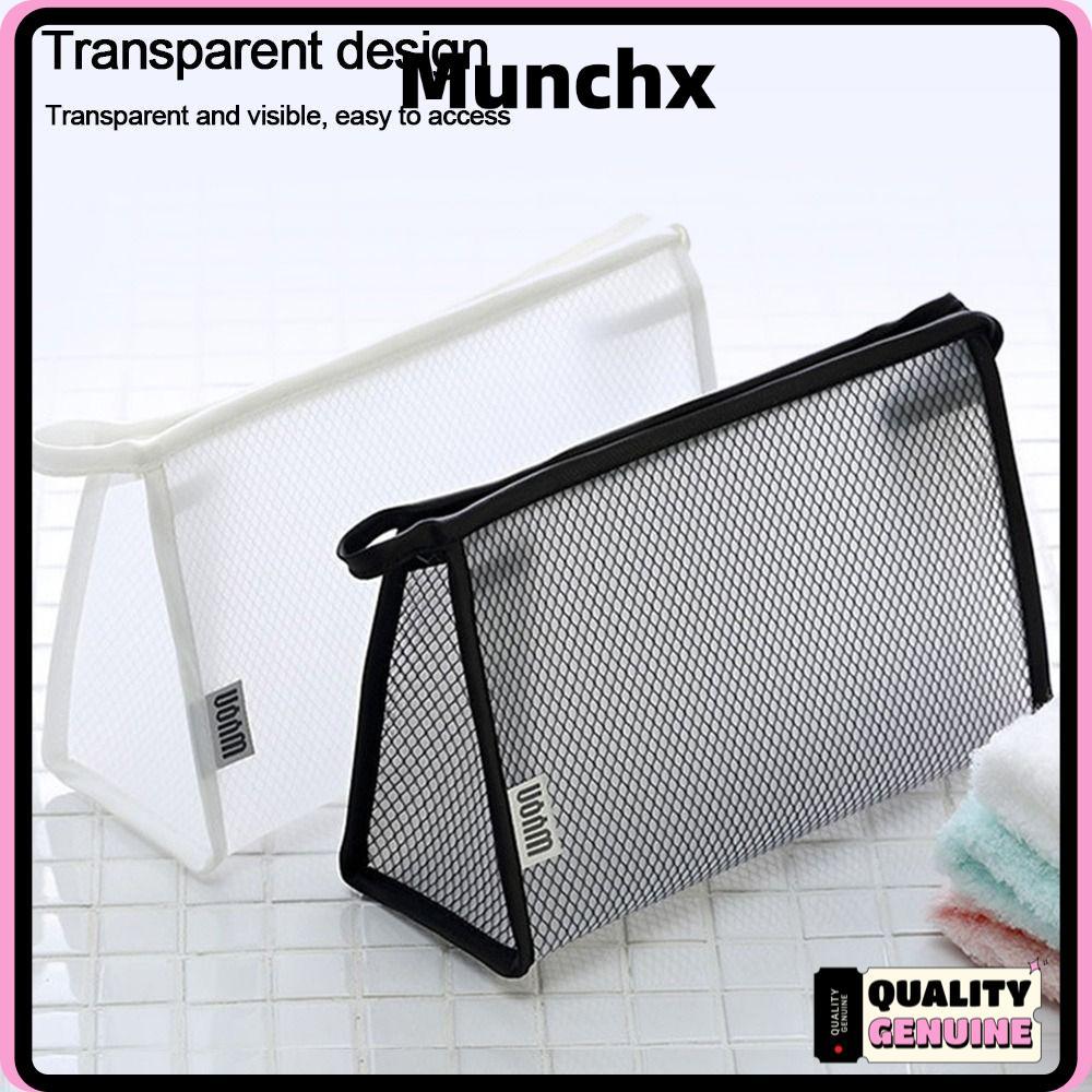 MUNCHX Makeup , กระเป๋าเครื่องสําอางซิปตาข่าย EVA, กันน้ําสีดํา/สีขาว Travel Toiletry Organizer ผู้ห