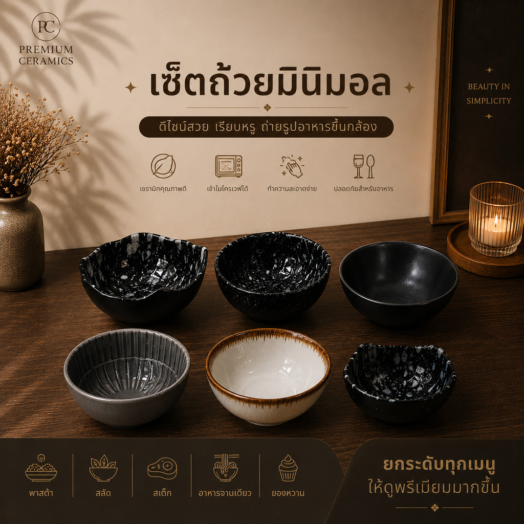 เซ็ตชุดถ้วยชามเกรดพรีเมี่ยม สุดคุ้ม โทนเรียบหรู ใช้งานได้ทุกสไตล์
