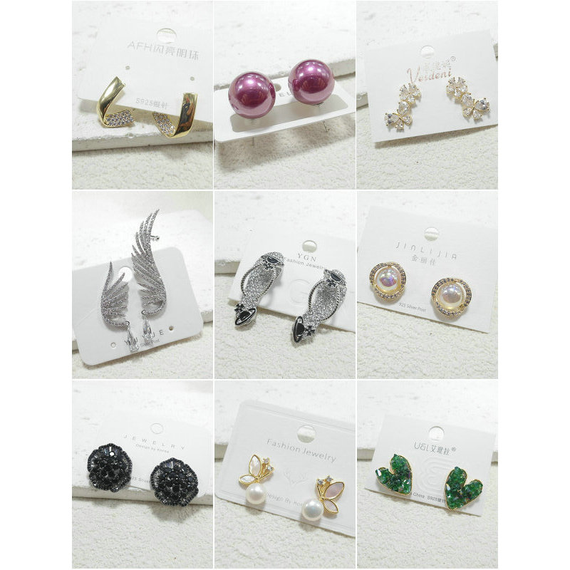 สามชิ้น ส่งฟรี!ชื่อที่เขียนมัน!ฝังเพทายมากที่สุด 925 เงินต่างหูสตั๊ดต่างหูหญิง 64802