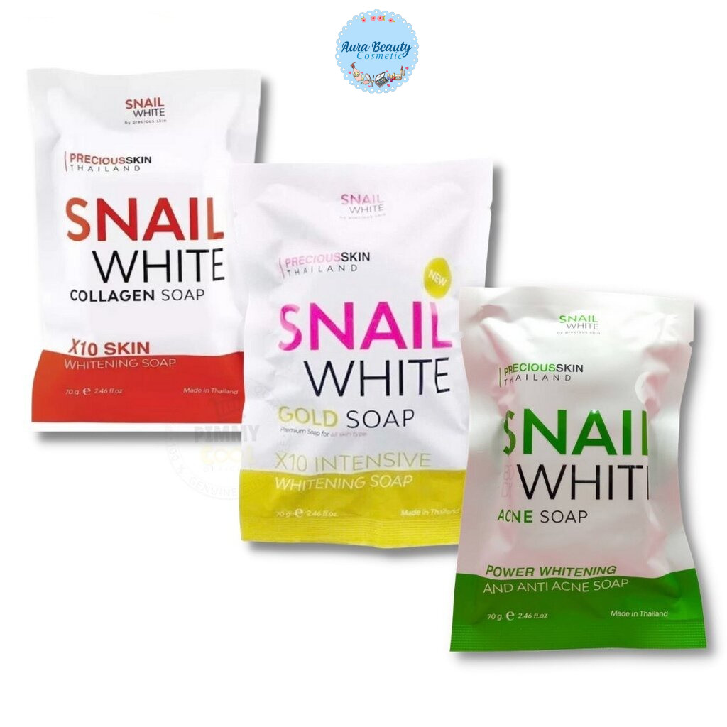 Precious Skin Snail White Body Soap 70g. สบู่สเนลไวท์ บอดี้ โกลด์ โซป 3 สูตร Collagen / Gold / Acne