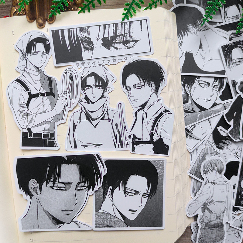 Attack on Titan Captain Levi Allen Anime Merchandise Epoxy Phone Case Handbook Black White Sticker M