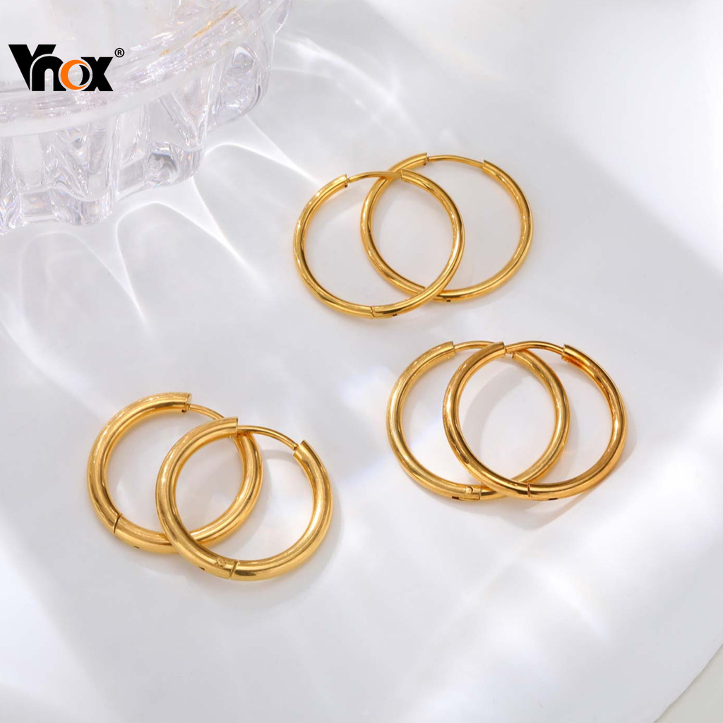 Vnox ต่างหูห่วงเล็ก สแตนเลสวงกลม hypoallergenic สำหรับผู้หญิง