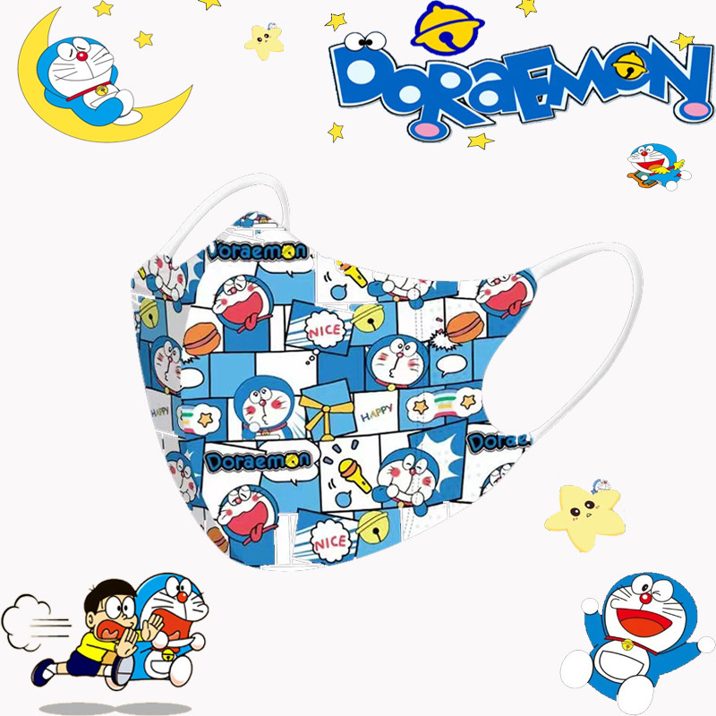 หน้ากากป้องกันแบบใช้แล้วทิ้ง 3-12 ปี 50 ชิ้น แมงมุม ผู้ชาย โดราเอมอน นักบินอวกาศการ์ตูนพิมพ์ (10 ชิ้น/ถุง: บรรจุแยกชิ้น 3 ชั้นระบายอากาศและสะดวกสบาย) หน้ากากเด็ก 3ง - รูปที่ 2