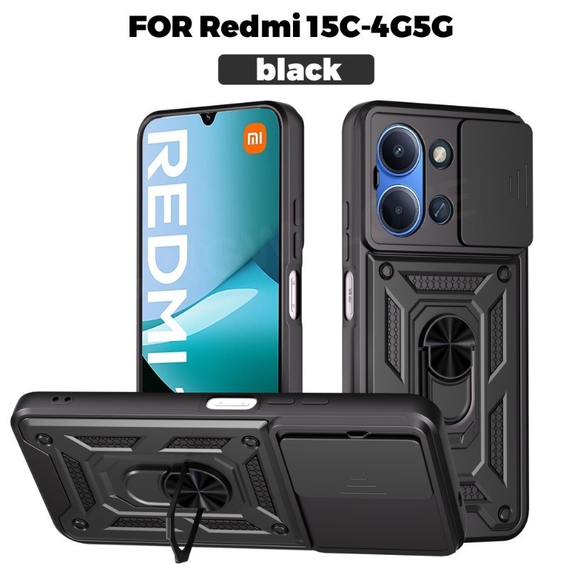 เคสโทรศัพท์สําหรับRedmi 15C 15 C A5 Redmi15 Poco C85 F8 Pro POCO X8 Pro Max 4G 5G 2025 แฟชั่นเกราะโลหะแหวนวงเล็บPushดึงกล้องกันกระแทกป้องกันปลอก Hard Cove