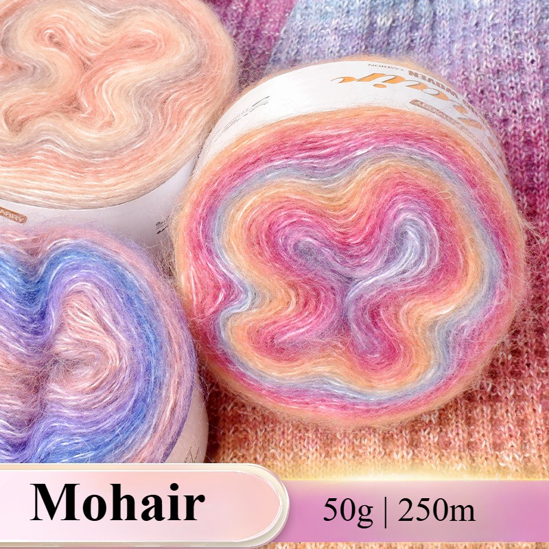 50g เส้นด้าย Mohair Gradient Silk Blend Fine Mohair สําหรับถักมือและโครเชต์ Benang Kait