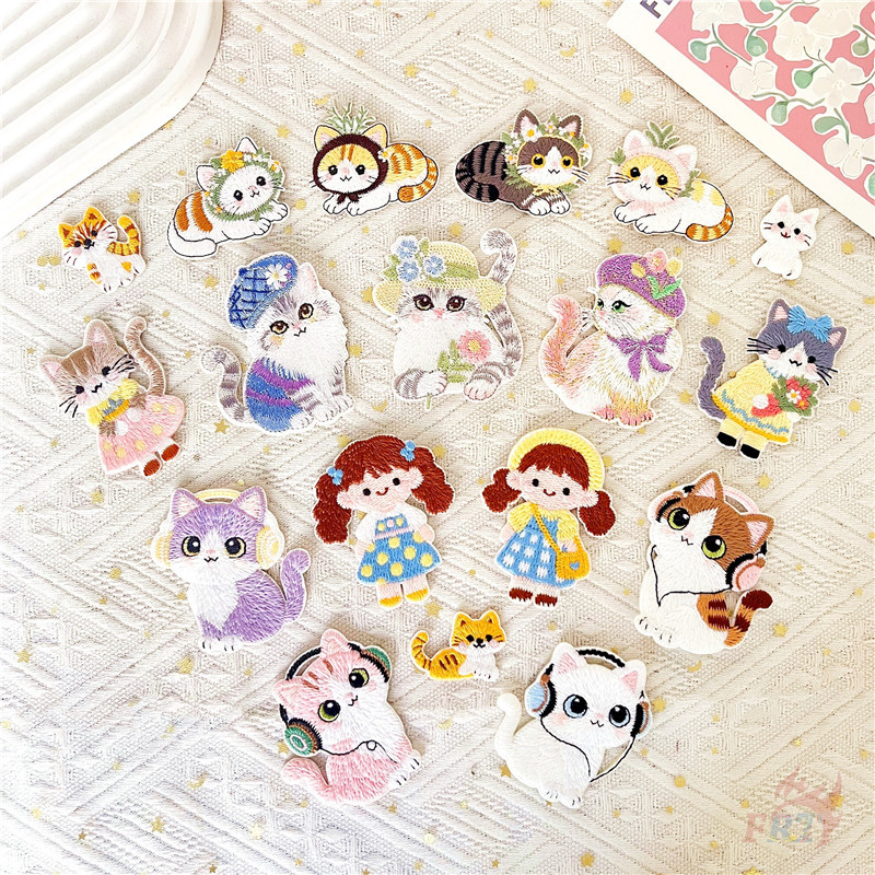 ❁ Q Funny Cats & Sweet Girls Self-กาวสติกเกอร์ Patch ❁ 1 ชิ้น Ins DIY เย็บบนเหล็กบนป้ายเสื้อผ้าเย็บปักถักร้อย