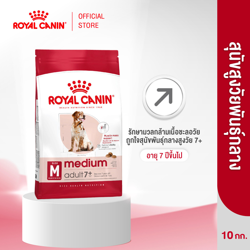 Royal Canin Medium Adult 7+ 10kg อาหารเม็ดสุนัขสูงวัย พันธุ์กลาง อายุ 7 ปีขึ้นไป (Dry Dog Food, โรยัล คานิน)