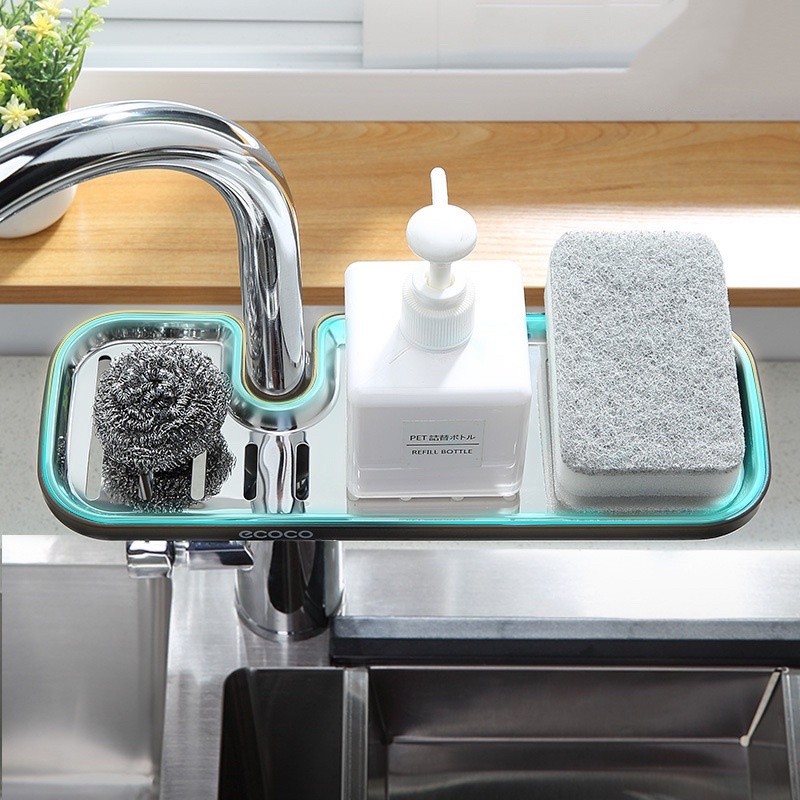 ECOCO ชั้นวางฟองน้ำ มีรูระบาย ที่วางของติดก๊อกน้ำ ที่วางสบู่ ชั้นวางของ อุปกรณ์ห้องน้ำ ห้องครัว