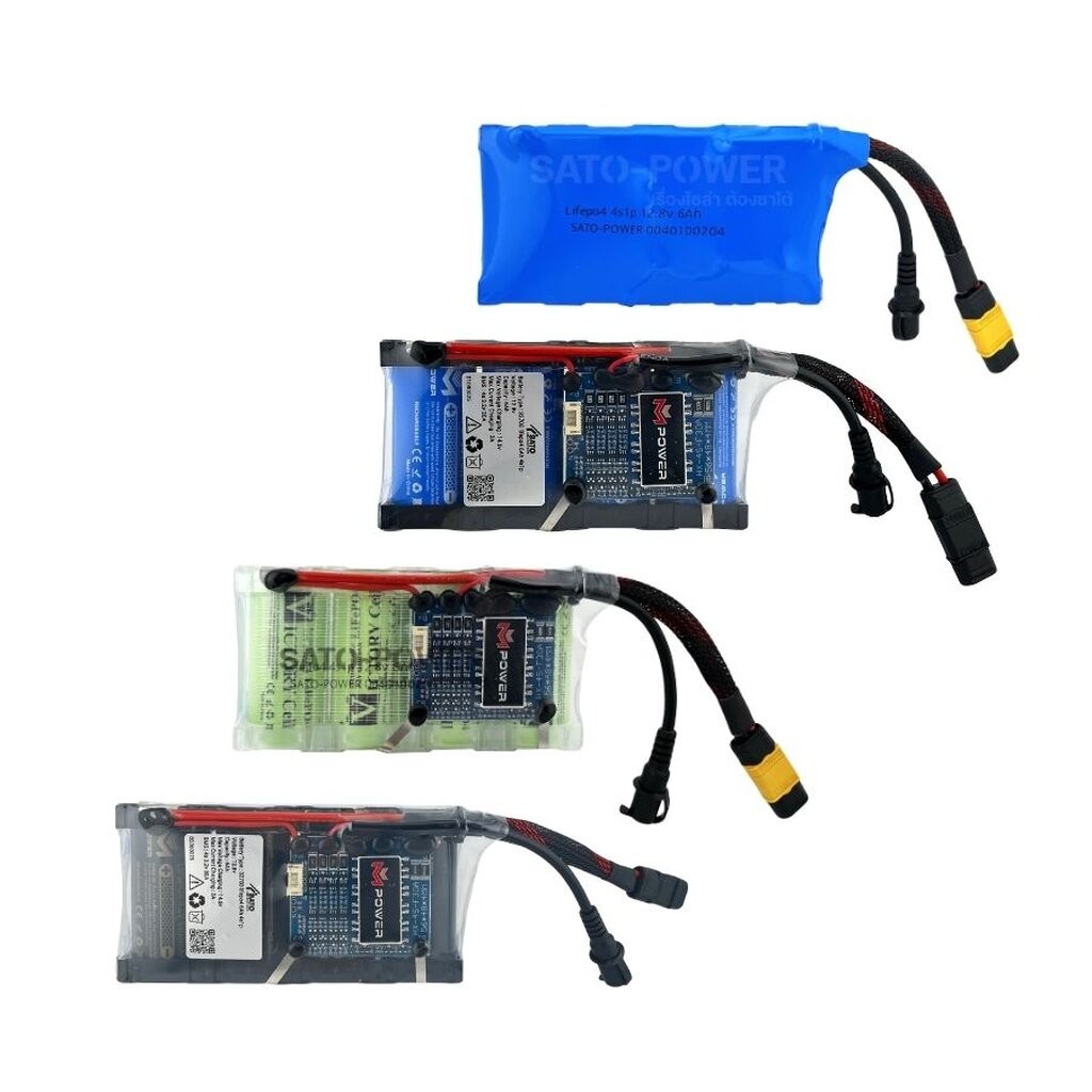 แบตเตอรี่ลิเธียมฟอสเฟต LiFePO4 4S 1P 12.8V 6Ah พร้อมBMS ฟิล์มสีฟ้า และ ฟิล์มใส