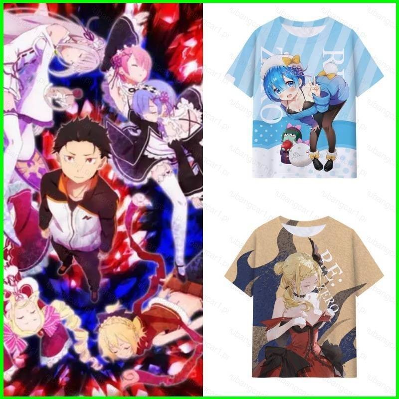 เสื้อยืดอะนิเมะแขนสั้น Re ZERO Natsuki Subaru Emilia สำหรับฤดูร้อน