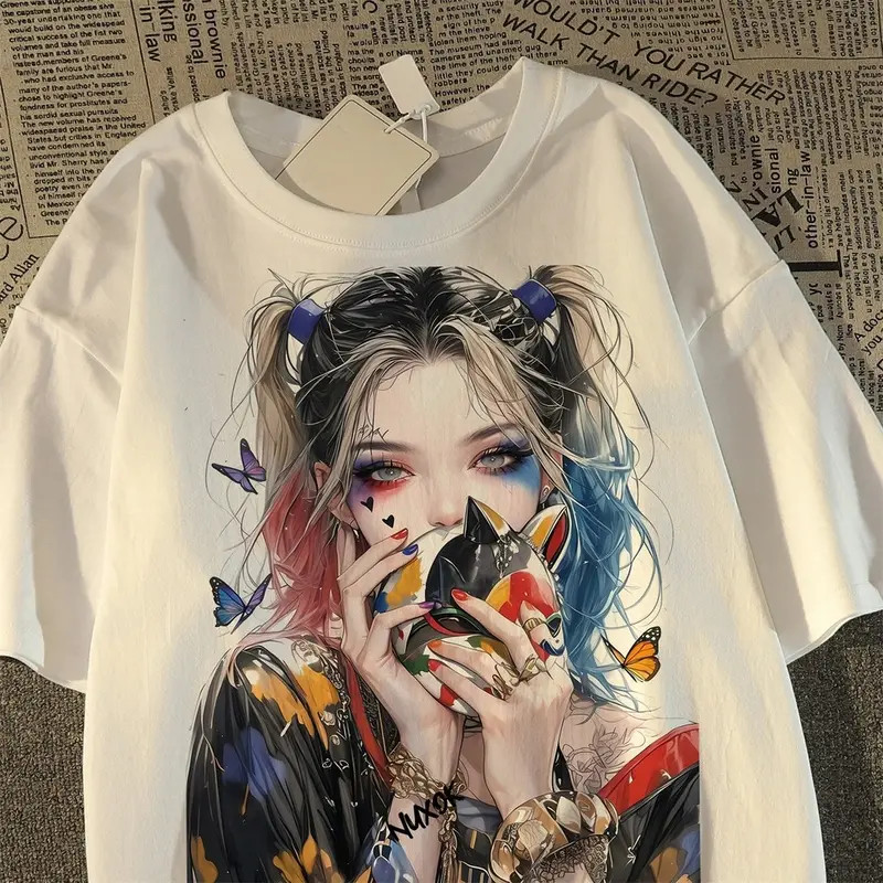 FASHION 【จัดส่งจากไทย】เสื้อยืดพิมพ์ลายสาวตัวตลกสุดเท่สไตล์อเมริกัน แขนสั้น คอกลม ผ้าเนื้อนุ่ม สวมใส่สบาย