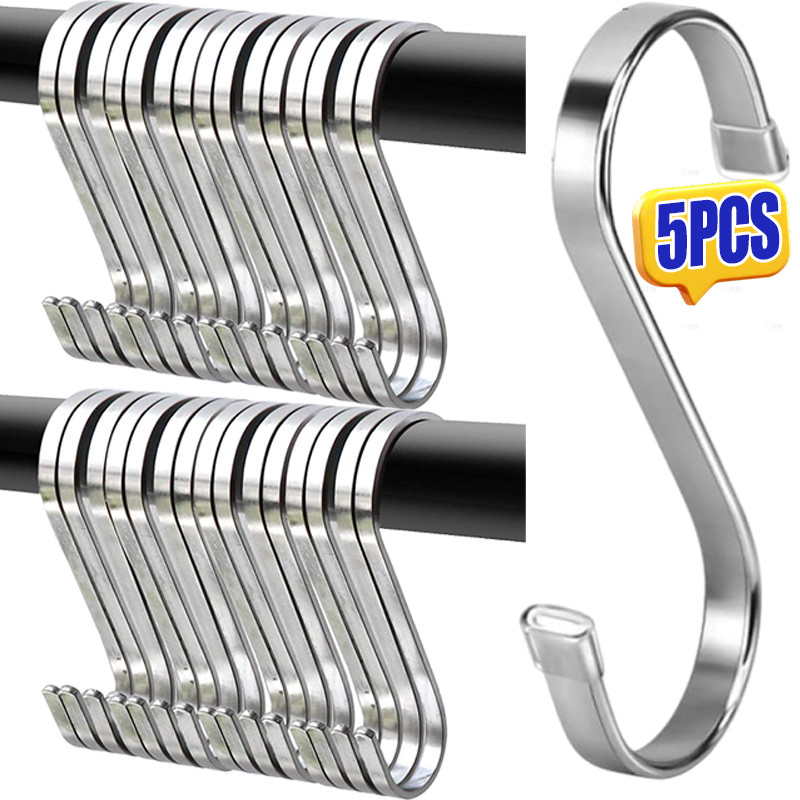 ที่เก็บเสื้อผ้าในครัวเรือน - ตะขอแบนรูปตัว ส สแตนเลส - ไม้แขวนเสื้อกันสนิมสําหรับงานหนัก - ราวแขวนเครื่องครัวในครัว