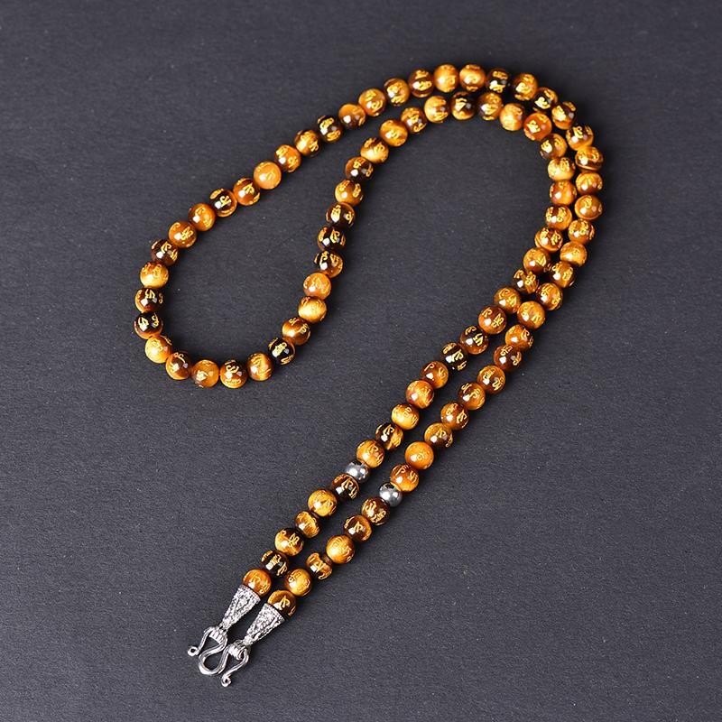 ️ Amulet Chain ธรรมชาติสีเหลือง Tiger Eye หกตัวอักษร Mantra Amulet Chain Amulet Chain Men Women Styl