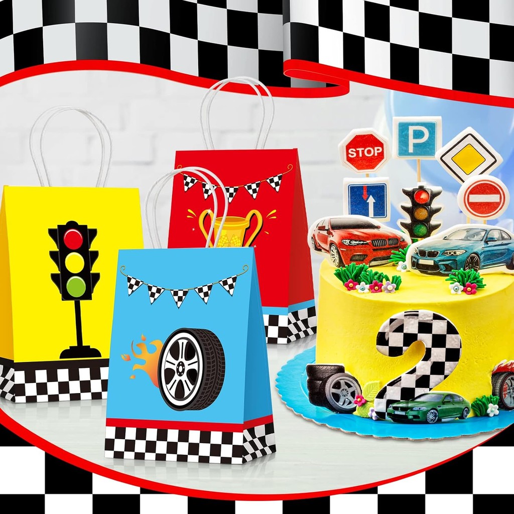 Nezyo 24 ชิ้น Race Car Party กระเป๋าธีมรถ Party Supplies Goodie ถุงของขวัญรักษากระเป๋าจับสําหรับ Che