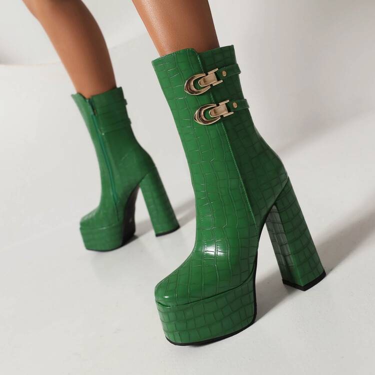 รองเท้าส้นสูงหนังจระเข้ JXC ขนาด 34-43 สไตล์เซ็กซี่ย้อนยุค กันน้ำ พร้อมสายคาดข้อเท้าและซิปด้านข้าง