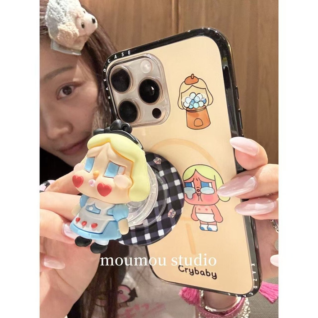 เคสโทรศัพท์ลายการ์ตูนน่ารักฟิล์มเปลือกแข็งพร้อมขาตั้งแม่เหล็กสําหรับ ไอโฟน 16/15/14/13/12, กันฝุ่นกั