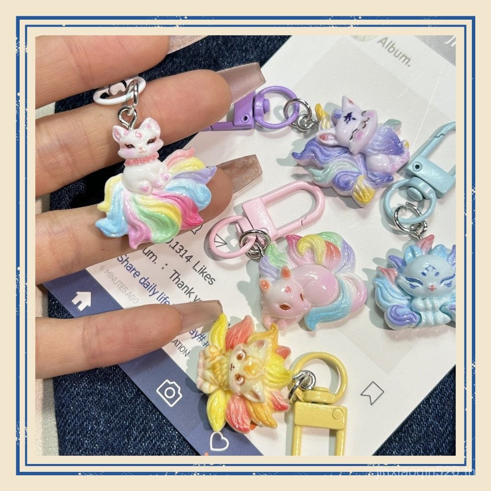 [จิน] การ์ตูนจิ้งจอกเก้าหางหวานน่ารักสาวหัวใจที่มีสีสันฟ็อกซ์แหวนกุญแจพร้อมสต็อก