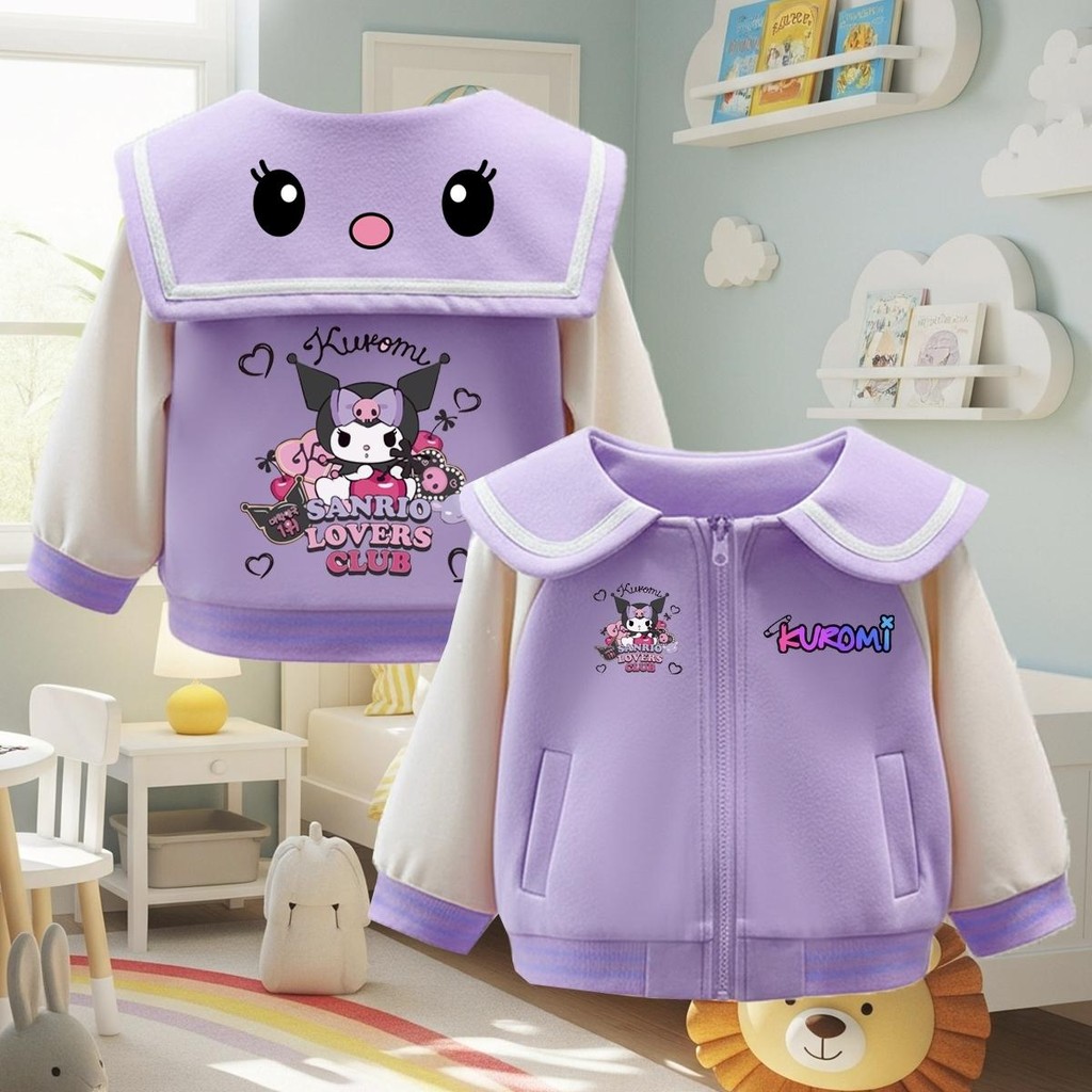 PINKเสื้อกันหนาวเด็ก เสื้อปกทหารเรือ แบบหนา ขนมิ้น กระเป๋าหน้า ลายน่ารัก