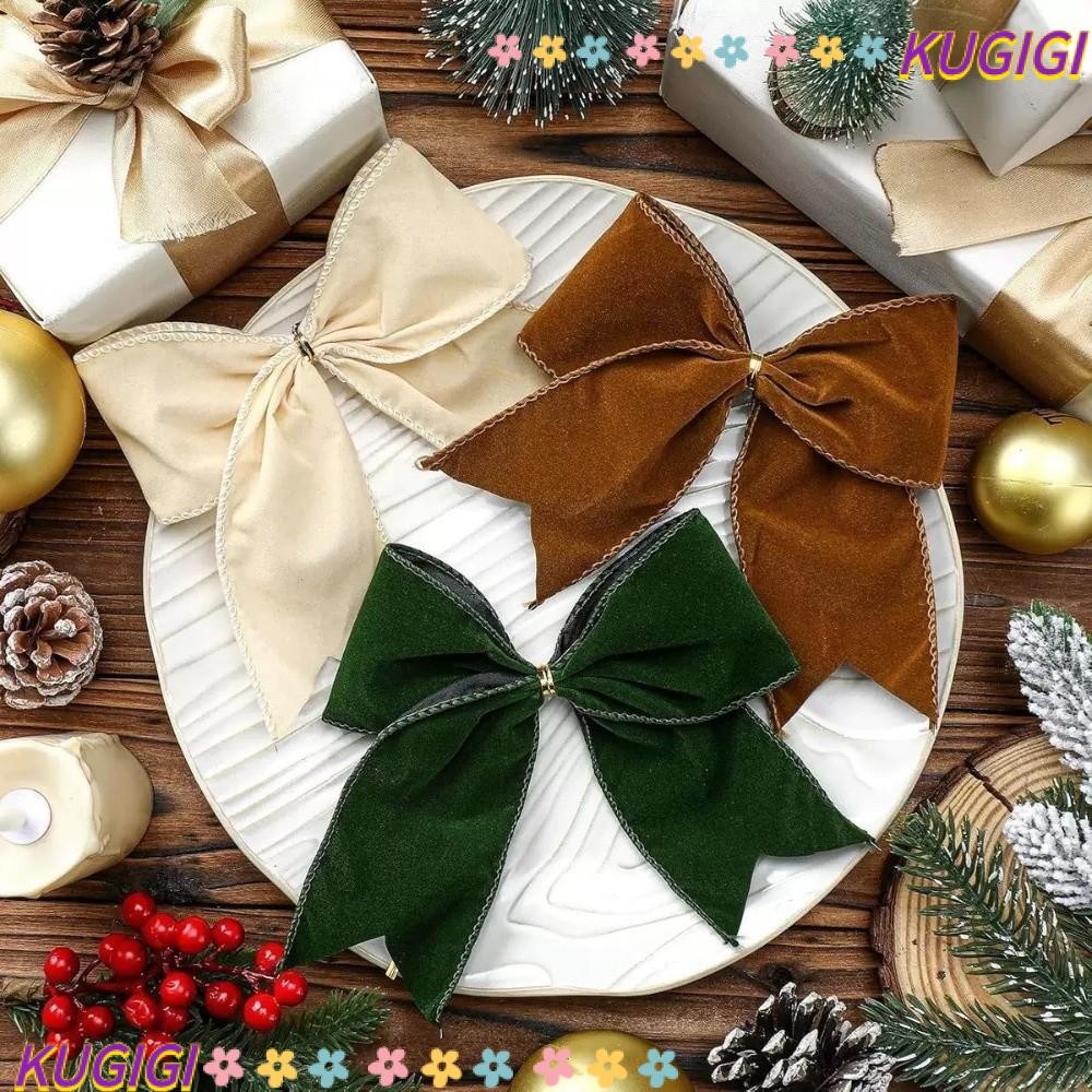 KUGIGI 4 ชิ้น Xmas Tree Ribbon, Bowknot กํามะหยี่แขวนจี้, Creative DIY พวงหรีดริบบิ้นตกแต่ง Merry Christmas